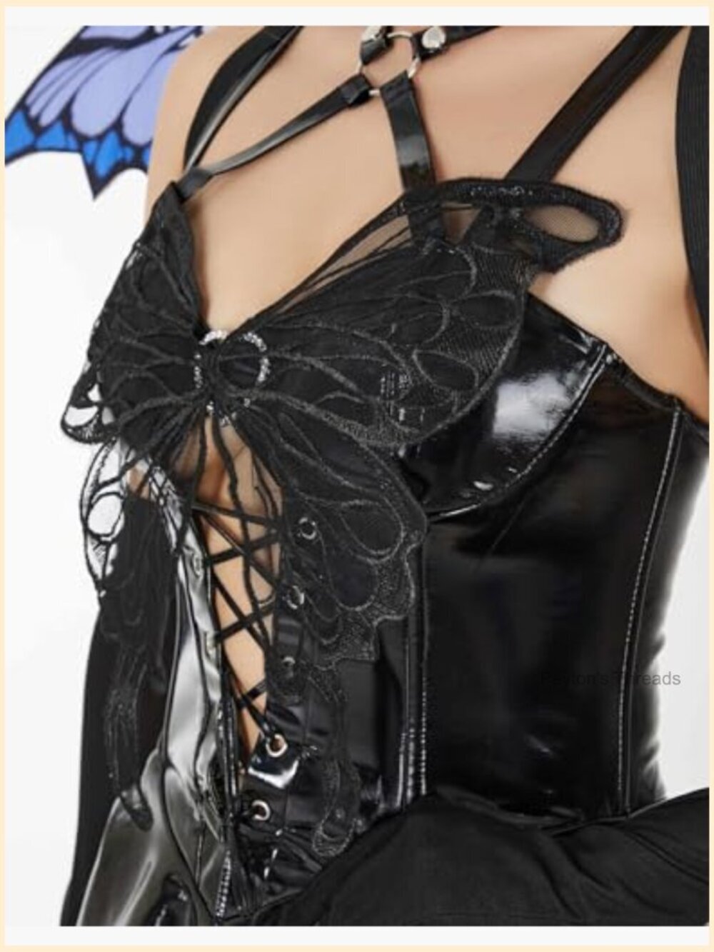 PU Leather Lingerie Set With Wings Stockings Gloves - Picture 6 of 7
